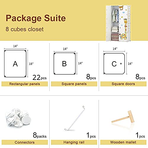 Image of EXVITO Kids Plastic Wardrobe - 12 Door Foldable Almirah for Clothes with Hanging Rod, Collapsible Wardrobe Cartoon Print Cupboard for Baby & Kids Room - M4