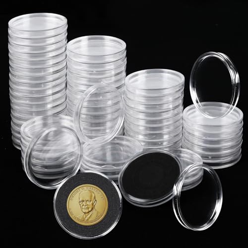 zandfelo 120 Pcs Coin Holders, Round Clear Coin Cases, Silver Dollar Holders, Round Coin Holder for Collectors, Plastic Coin Protectors with Adjustable Sponge Rings(16/20/25/26/30/33/38mm)