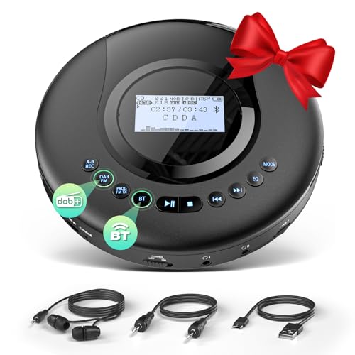 Arafuna Lecteur CD Portable Noir, Radio Dab+/FM, Batterie 2000 mAh
