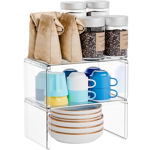 Yieach 2 Pack Acrylic Cabinet Organizer,2 Tier Stackable Shelves for Cabinets,RV Pantry...