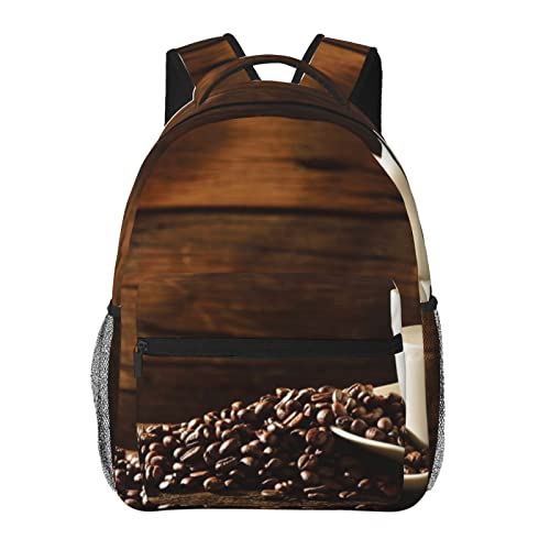 Sac à dos ordinateur portable noir à motif café pour ado fille et garçon