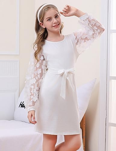 ALISISTER Girls Puff Dress Formal Mesh Sheer Long Sleeve Dresses 7-14 Years2