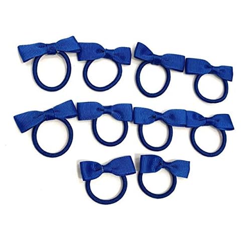 10 Bundle Set School Hair Bobbles for girls. Girls Toddlers Bow Elastic (Royal Blue) Cover