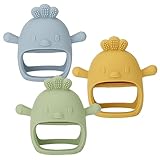 Socub 3 Pack Silicone Baby Teether Toys for Infants 3+ Months, BPA Free Anti-Drop Silicone Mitten Teething Toy for Soothing Sore Gums, Baby Chew Toys for Sucking Needs, Olive,Dusty Blue,Mango