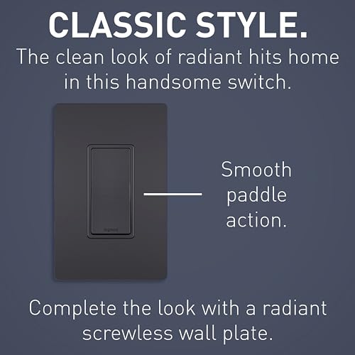 Image of Legrand radiant TM870GCC10 15 Amp Rocker Wall Switch, Single Pole Decorator Light Switches, Graphite (1 Count)