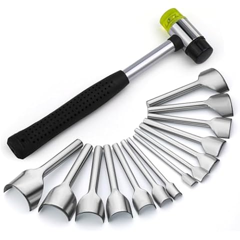 Yizzvb 14 Sizes Leather Corner Punch, Half-Round Punch Set, Leather End Punch, Leather Punch Kit with Double Sided Nylon Hammer for Belts, Purses and DIY Leather Products, 10-40mm Cover