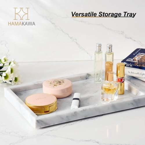 HAMAKAWA Large Bathroom Vanity Tray, Real Natural Marble Tray 12 inch, Carrara White Stone Toilet Tank Trays, Modern Dresser Trays, Countertop Organizer for Kitchen Counter, Soap Dispenser by HAMAKAWA - Image 7