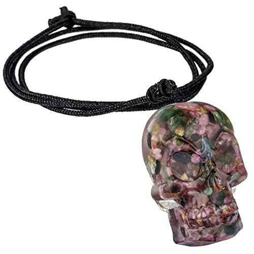 KYEYGWO Pendentif de Crâne de Cristal Unisexe avec Corde en Nylon Réglable, Collier de Crâne de Pierre Tombée Tête Fantôme Pendentif Chaîne de Pierres Précieuses Bijoux Gothiques Pour Roches Punk
