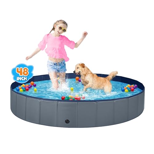 Image of Jecoo Dog Pool for Large Dogs Kiddie Pool Hard Plastic Foldable Dog Bathing Tub Portable Outside Kids Swimming for Pets and Dogs Outdoor Backyard