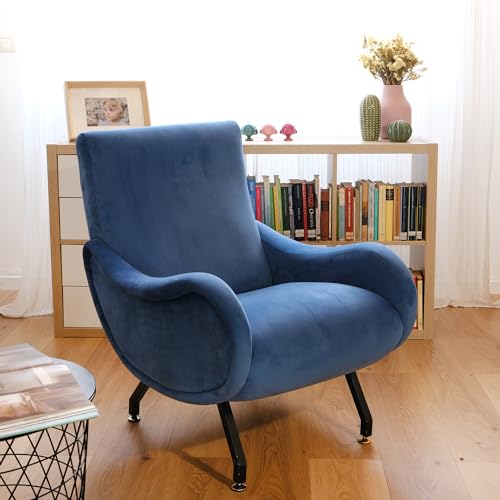 ALTAVILLA Poltrona Miss Design Vintage Velluto, MADE IN ITALY, 90x70x90 cm (Blu)