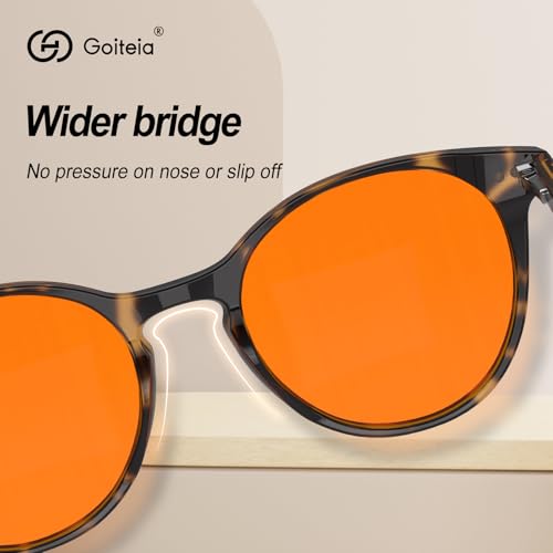 Image of Goiteia Retro Round Orange Blue Light Glasses for Women Men-Better Sleep /Eyes Strain-Spring Hinges for Comfort