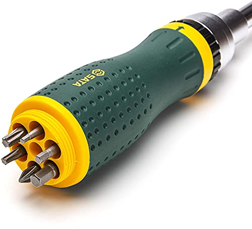 Sata 19-In-1 Multipurpose Ratcheting Screwdriver Set With 8 Double-Sided Bits And A Green And Yellow Oil-Resistant Handle - St09350, 10 Piece #TOP2