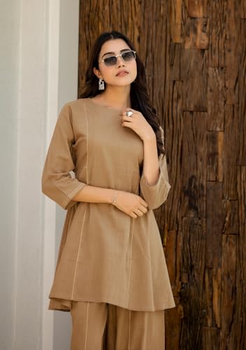 Image of GoSriKi Women's Rayon Viscose A-Line Solid Kurta with Pant