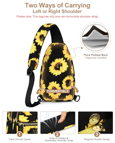 Image of Capolo Sling Bag for Women Men Waterproof Crossbody Bags for Women Trendy Casual Fanny Pack with Convertible Shoulder Strap Chest Bag for Travel Hiking(Sunflower, Medium)