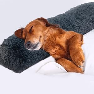 HOMBYS 25″ Dog Pillow for Large & Medium Dogs, Soft Faux Fur Calming Pet Pillow for Anxiety Relief, Machine Washable, Plush Pet Toy (Dark Grey, 25″x8″x4″)