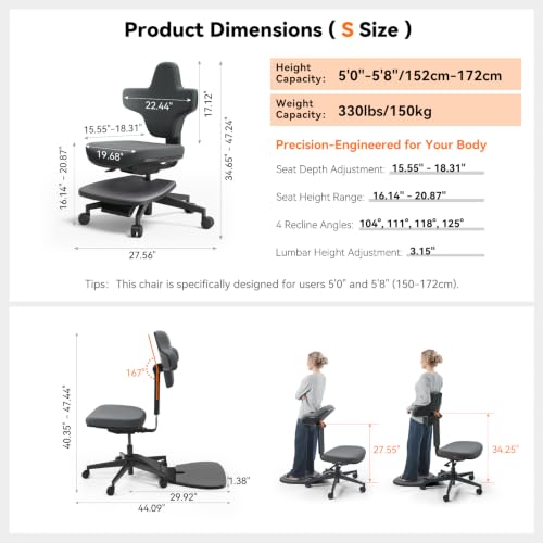 Image of Newtral Standing Desk Chair, 6-in-1 Ergonomic Standing Mate Chair, Adjustable Sit Stand Lean Perch Saddle Stool with Flip Backrest, Dynamic Posture Support & Built-in Anti-Fatigue Design, MT-M-DG