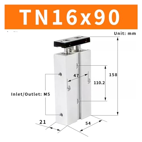 Cilindro compacto de doble acción Serie TN16 con diámetro de 16mm y doble eje 3