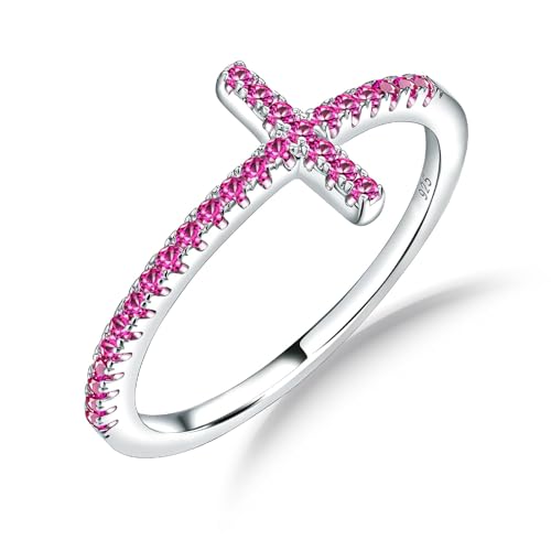 Wedding Band Ring for Women 14K White Gold Plated Sterling Silver Moissanite Stackable Band Ring Sapphire/Emerald/Ruby Cross Ring