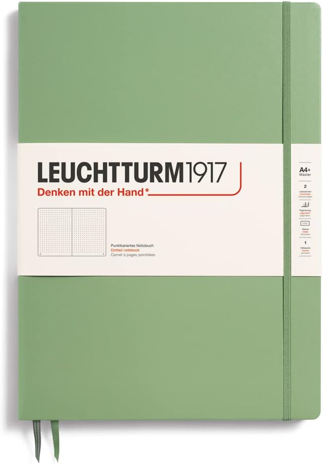 Notebook Hardcover Master Slim A4+ - 123 Numbered Pages for Writing and Journaling (Sage, Dotted)