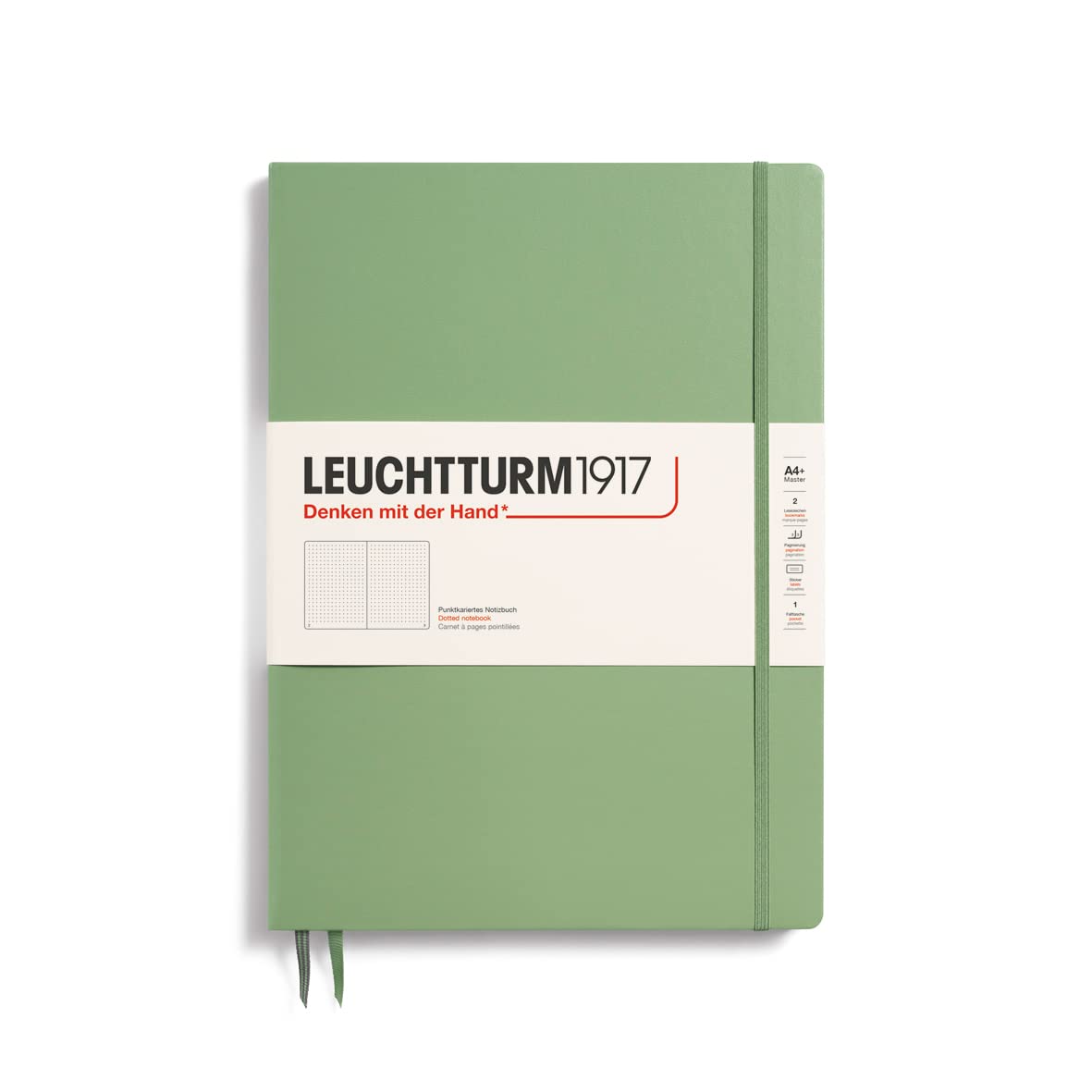 LEUCHTTURM1917Notebook Hardcover Master Slim A4+ - 123 Numbered Pages for Writing and Journaling (Sage, Dotted)