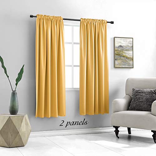 Image of DONREN Gold Yellow Curtains for Bedroom - Blackout Thermal Insulated Curtain Panels with Rod Pocket (52 by 63 Inch,2 Panels)