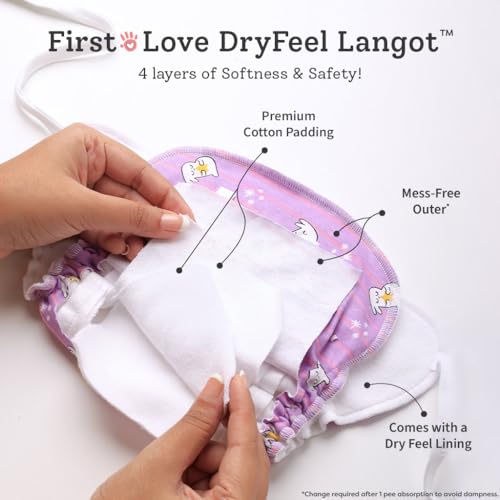 Image of SuperBottoms DryFeel Baby Langot 0-6 months l Organic Cotton Modern Baby Nappy l Mess-free Langot with Gentle Elastics l Super DryFeel Top Layer l Diaper-free Time Essential | 3 Pack