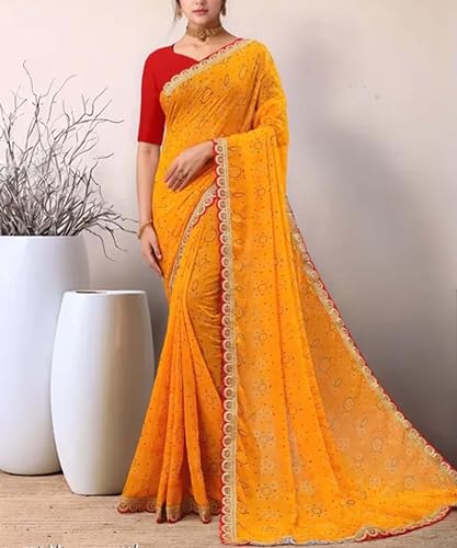 Image of Women's Lahariya Gujarati Jaipuri Bandhani Bandhenj Gharchola Silk Designer 2025- Yellow