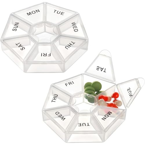 XENQITO 2 Pièces Pilulier Semainier,Boite Medicaments 7 Jours,Boite Medicament Semainier,Pilulier 7 Jours pour Vitamines, Suppléments et Médicaments...