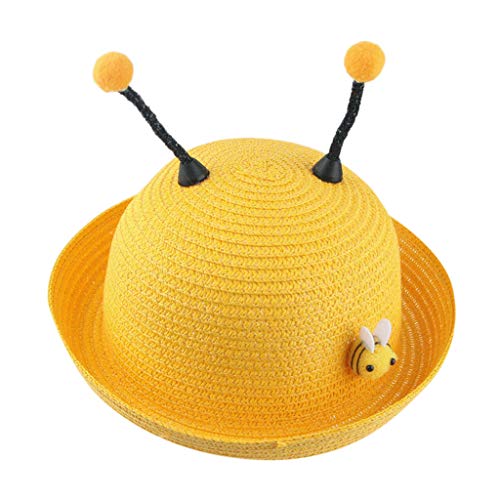 Dipityseren Baby Straw Hat Cute Bee Cartoon Kids Hat Toddler Swim Beach Pool Hat Short Brim,Yellow,Medium