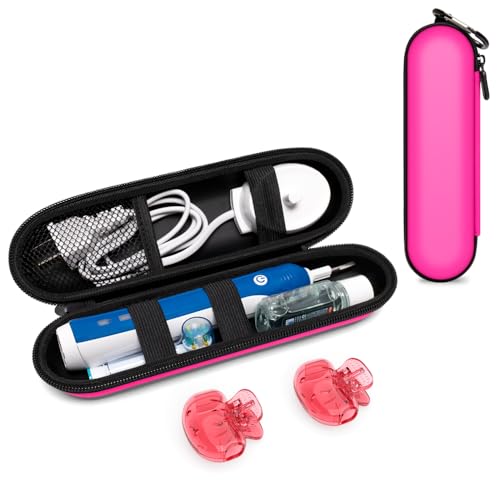 Estuche de Viaje para Cepillo Eléctrico compatible con Oral-B/Philips Sonicare/Colgate y la Mayoría de Otras Marcas de Cepillos Eléctricos, Incluye 2 Cubiertas Universales para Cabezales, Rosa