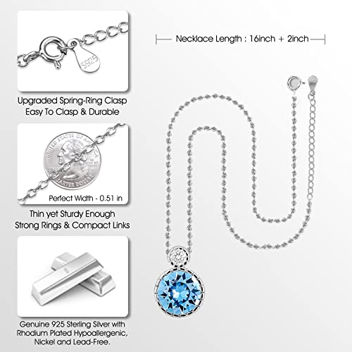 Necklaces for Women S925 Sterling Silver Necklace Crystal Pendant Delicate Choker Valentine's Day Birthday Jewelry Gift for Women Sister Wife Girlfriend Her (blue) - Image 4