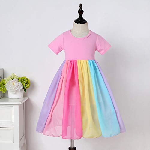 Kids Girls Rainbow Dress Short Sleeve Big Swing Party Maxi Dress Long Flowy Prom Dresses4