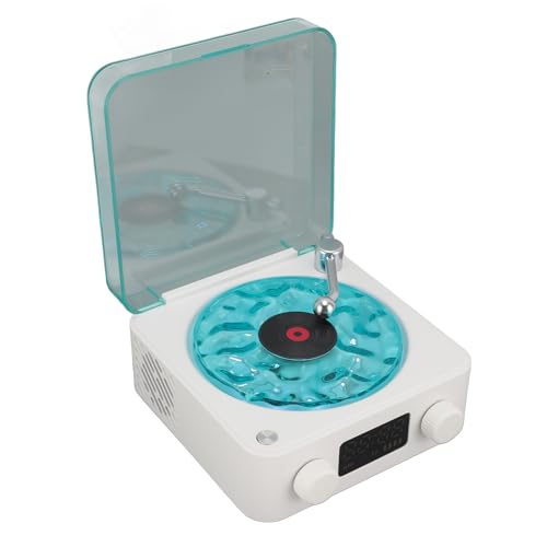 Waves BT-speler, Compacte Vintage Waves-luidspreker met Nachtelijk Omgevingslicht, Stereogeluid, 4 Modi, Beeldscherm, Kleine Platenspeler voor Slaapkamerkantoor