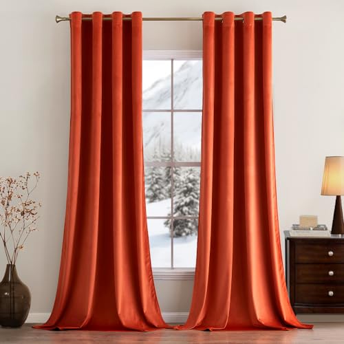 MIULEE Orange Velvet Curtains for Bedroom 2 Panel Set 54 Inch Drop Curtains