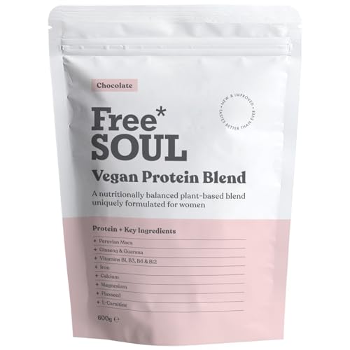 Free Soul Vegan Protein Powder | Formulated for Women | 600g | 20g Protein with Added Nutrients | Gluten & Soy Free Plant-Based Nutrition Shake | Pea & Hemp Isolate Protein | Chocolate Flavour