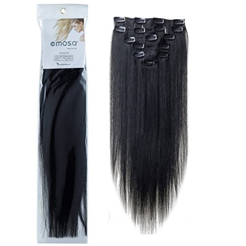 Emosa #1 22'' 135g 7pcs 100% Full Head Remy Clip in Straight Real Human Hair Extensions (Jet Black)