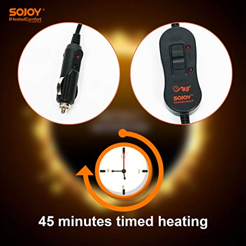 Sojoy 12V Heated Seat Cushion Made with Super Soft Velour, Providing a Fast Warming Controller and Equipped with a 45 Minutes Heating Timer for a Safety Operation. Color Black. SJ115RO54