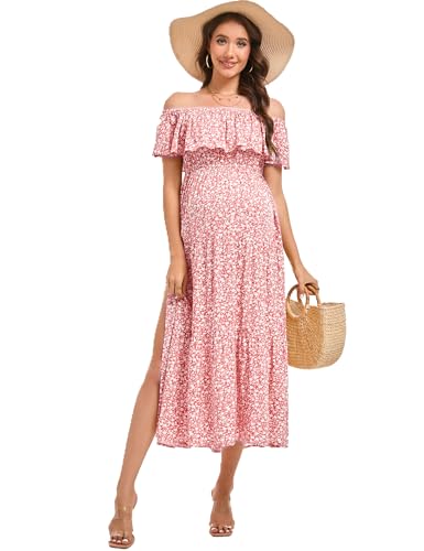 Image of Maternity Dress Women's Off Shoulder Split A Line Casual Maxi Dress Photography Dress for Babyshower