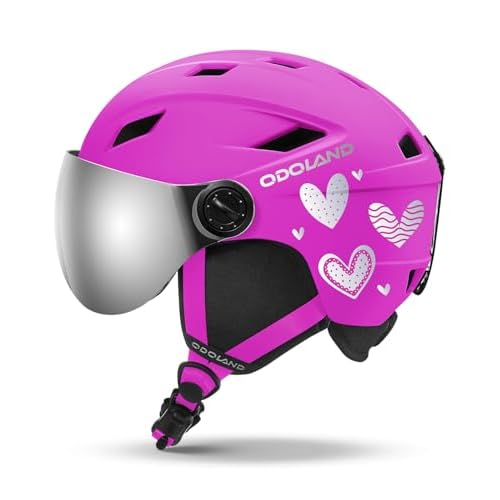 Odoland Kids Ski Helmet with Visor Goggles for Boys Girls, Adjustable Toddler Snowboard Helmet with Magnetic Buckle Strap for Children Ages 3-12 for Skiing Matte Black XS (49-53cm)
