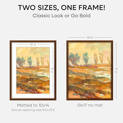 Image of Homeforia 13x17 Picture Frame Brown, High End Dark Oak 13x17 Poster Wood Frame with Mat 10x14 for Photo, 13 x 17 Wooden Walnut Frame Matted to 10 x 14, 17x13 Frames, Tempered Glass, Wall Kit, Set of 3