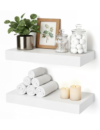 Mifurn Floating Shelves for Wall 12 inch White Shelves Bathroom Bedroom and Living Room Wall Shelves & Book Shelf Hanging Shelf Modern Wooden Wall-Mounted Floating Shelf Set of 2