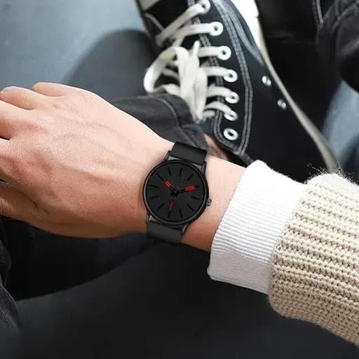 Image of Acnos Ultra-Light Minimal Black Analog Watch Minimalist Design, Rubber Strap, Business Casual