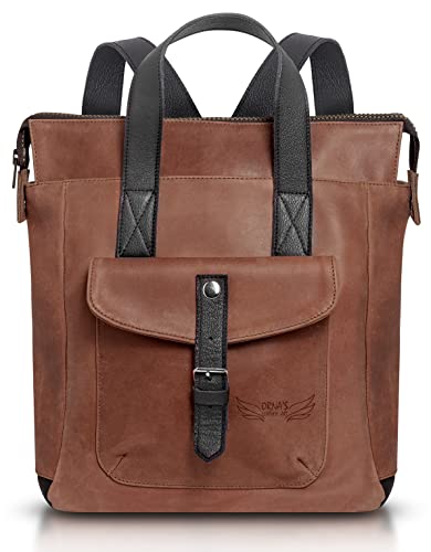 ORNA'S LEATHER ART | Mochila feminina mini SWAN de couro para uso diário. Bolsa feminina prática, elegante e espaçosa. Couro verdadeiro em uma mochila chique e design contemporâneo (marrom)