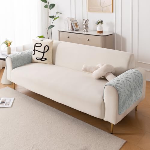 Image of HOKIPO 'Velvet Maze' Premium Anti-Slip Sofa Armrest Covers| 1 Pair - Light Grey (AR-6278-LGRY-L*2)