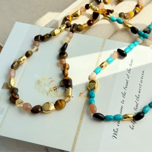 Collier perles caramel et pierres précieuses | Bijou de clavicule luxe - 4