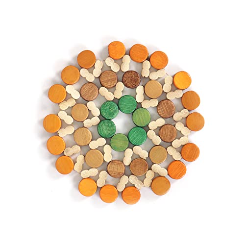 HOKIPO Round Bamboo Table Coaster, Pan Pot Holder, 16 x 16 cm, 4 Piece Set