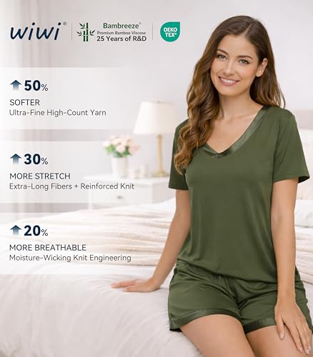 Image of WiWi Viscose from Bamboo Pajamas Set for Women Super Soft Short Sleeve Cooling Summer Plus Size Pjs Sets Sleepwear S-4X