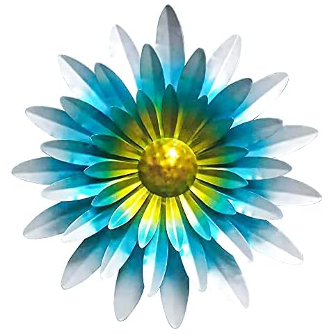YURRUON Metal Flowers Wall Décor Wall Art Decorations Metal Flower Wall Sculpture Hanging for Home Bedroom Living Room Bathroom Patio (Blue 02) Cover