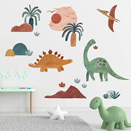 Image of Mfault Boho Dinosaur Wall Decals Stickers, Bohemian Dino Hawaii Nursery Decorations Baby Boys Girls Bedroom Playroom Art, Neutral Toddlers Kids Room Decor Gifts