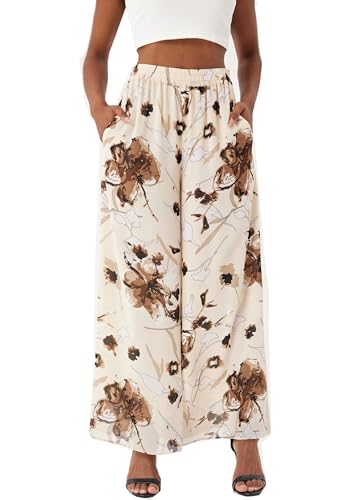 Women's Floral Boho Palazzo Pants Casual Dress Flowy Wide Leg Pant Chiffon Beach Vacation Trouser3